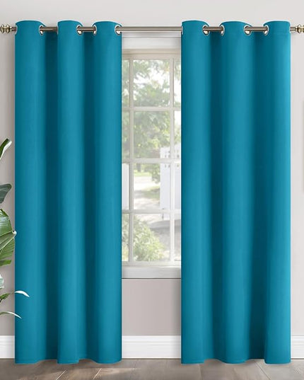 YoungsTex Teal Blue Blackout Curtains for Bedroom Windows 84 Inches Long - Thermal Insulated Drapes with Grommet Room Darkening Privacy for Living Room, 2 Panels, 42 x 84 Inch