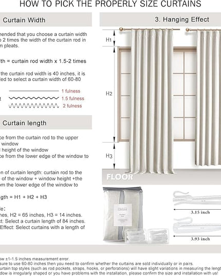 IVAPUPU Natural Pinch Pleated 100% Blackout Curtains Linen Blend Room Darkening Window Curtains 1 Panel for Living Room Bedroom Thermal Insulated Curtain Drapes with 12 Pcs Hooks 60''Wx112''L