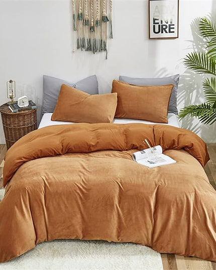 Luxlovery Pumpkin Velvet Comforter Set Full Rust Flannel Bedding Comforter Set Full Size Terracotta Warm Thick Winter Blanket Quilts Dusty Burnt Orange 3 Piece Bedding Set for Women Men