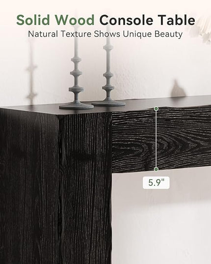 Solid Wood Console Table, 63-Inch Farmhouse Sofa Table Behind Couch for Entryway, Living Room, Foyer, Easy Assembly (Black)