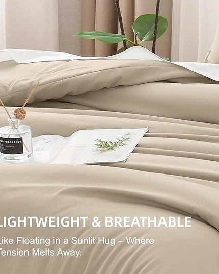 Litanika Khaki Comforter Set King Size, 3 Pieces Solid Bedding Comforter Set, All Season Down Alternative Bed Set (104x90In Comforter & 2 Pillowcases)