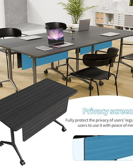 Conference Table, Folding Conference Room Tables on Wheels, Modern Meeting Seminar Table Computer Desk, Boardroom Desk for Office Meeting Conference Room,White (2, 1915D, 70.8)