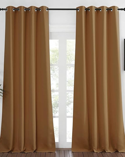 NICETOWN Blackout Curtain for Living Room 95 inch Length - Sound Reducing Grommet Thermal Insulated Room Darkening Window Treatment for Bedroom (Gold Brown, 1 Panel, W52 x L95)