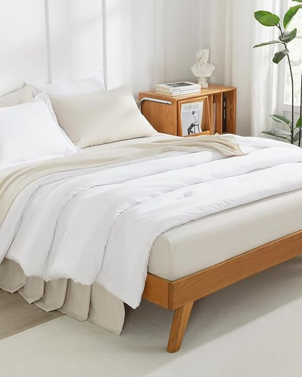 Litanika White Comforter Set Queen Size, 3 Pieces Lightweight Solid Bedding Comforter Set, All Season Fluffy Bed Set (90x90In Comforter & 2 Pillowcases)