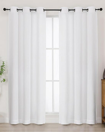 Chyhomenyc White Curtains 72 Inches Long 2 Panels for Living Room, Light Filtering Faux Linen Textured Soft Bedroom Window Curtains, Thick Farmhouse Home Decor Grommet Drapes, 40Wx72L, 2PCS