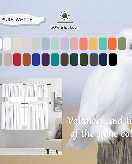 DONREN Pure White Room Darkening Curtains for Children Bedroom - Lily White 63 Inch Length Half Blackout Curtains Summer Heat Insulated Curtain Drapes for Nursery W42 x L63 Inch