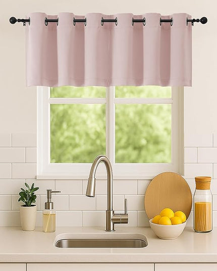 Simplebrand Blush Kitchen Valances for Windows 18 Inches Long 2 Pack, Room Darkening Window Valances for Living Room, Grommet Short Straight Drape Kitchen Curtains for Bedroom Kids Room, 40Wx18L