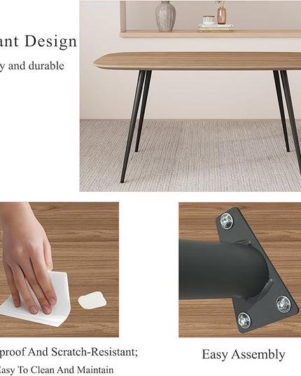 47.2'' Dining Table Set for 4,Modern Wood Dining Table,Leather Dining Chairs 4,Table and Chairs Set of 4,Ideal for Kitchen Dining Room (Walnut Color Table + 4 U-Shaped White Chairs, 47.2")
