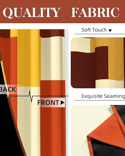 Rust Burnt Orange 100% Blackout Curtains for Bedroom 84 inch Long 2 Panels Set Modern Abstract Geometric Black Out Curtains Insulated Room Darkening Window Drapes for Living Room, 52Wx84L
