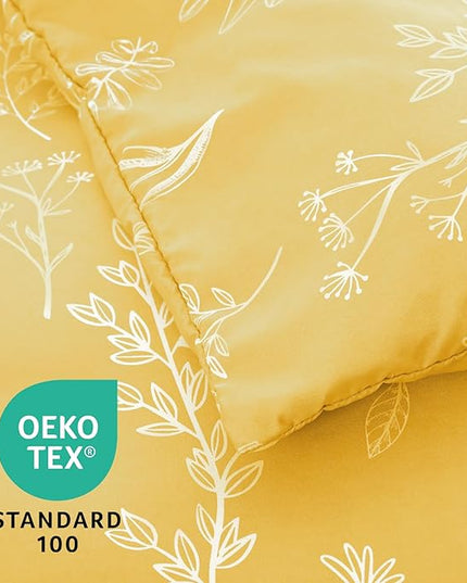 MUXHOMO Bright Yellow Bed in a Bag Queen 7 Pieces, Queen Comforter Set Reversible Botanical Flowers Design, Ultra Soft & Breathable Bedding Sets with Comforter, Sheets, Pillowcases & Shams