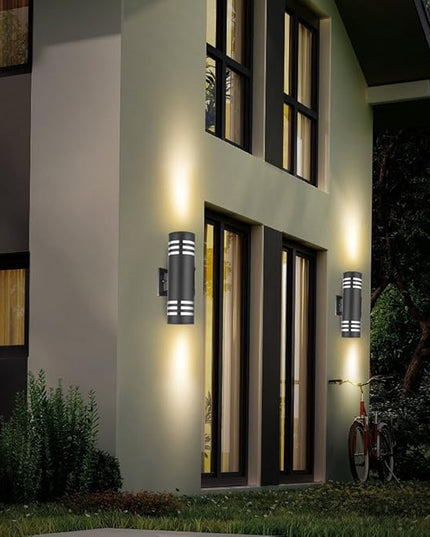 TENGXIN Outdoor Wall Light,Up and Down Cylinder Patio Porch Light,Stainless Steel 304 and Toughened Glass,Black Finished,IP 65 Waterproof