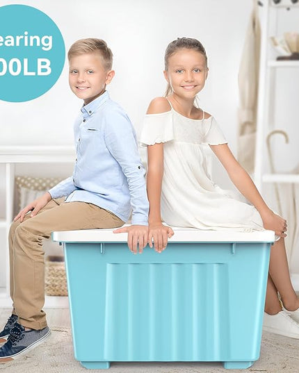 Nazhura 72 Quart Plastic Storage Bin, Stackable and Nestable Storage Boxes with Lids and Secure Latching Buckles, Large Storage Container (Blue, 72Quart-6Pack)