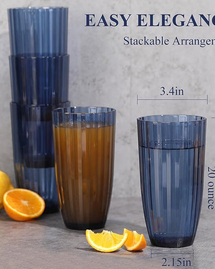 Acrylic Mixed Colors Highball Cups | Plastic Reusable Tumblers | 20oz (Set of 6) | Stackable | BPA-free Tumblers | Shatterproof | Top-rack Dishwasher Safe