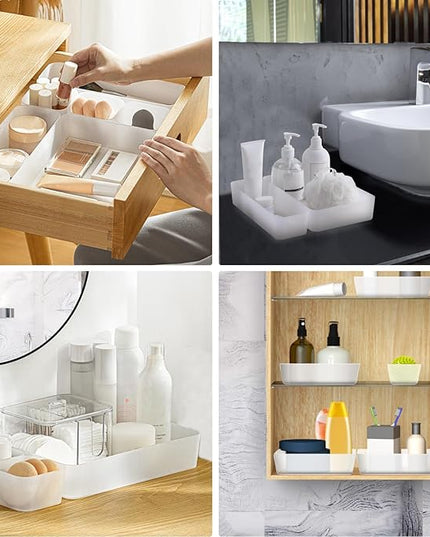 Poeland 10 Pcs Drawer Organizer Tray Storage Box for Bedroom Dresser Bathroom Kitchen, Frosted