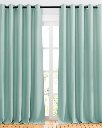 NICETOWN Room Darkening 118 inch Long Curtains, Grommet Thermal Drapes Weighted Room Divider Wide Window Treatments for Living Room, W66 x L118, Aqua Blue, 2 Panels