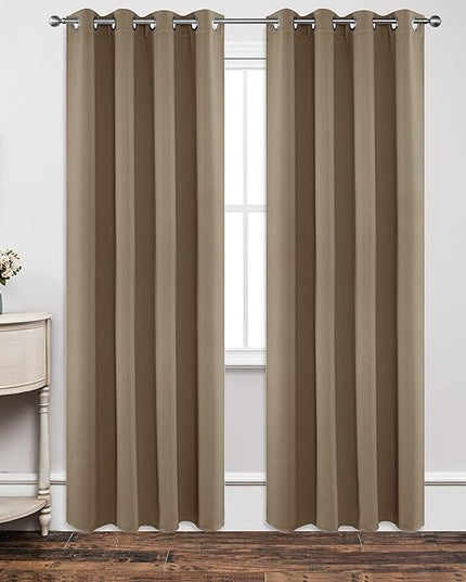 Joydeco Blackout Curtains 84 Inch Length 2 Panels Set, Thermal Insulated Long Curtains& Drapes 2 Burg, Room Darkening Grommet Drapes for Living Room Bedroom Window (W52 x L84 Inch, Khaki)