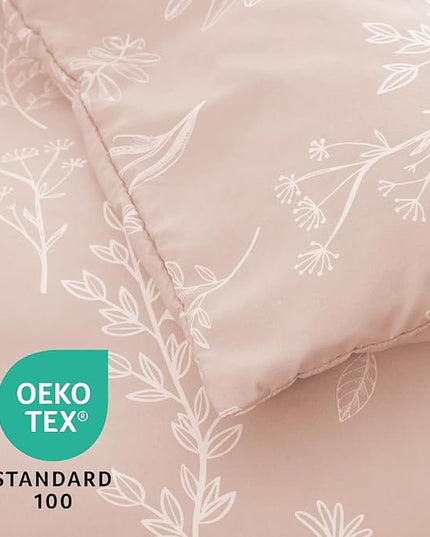 MUXHOMO Cameo Pink Twin Comforter Set, Elegant Floral Print Bed in a Bag 5 Pieces, Ultra Soft & Breathable Reversible Botanical Pattern Bedding Set with Comforter, Sheets, Pillowcase, and Sham
