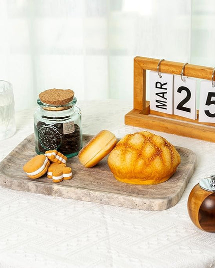 Marble Vanity Trays, Travertine Bathroom Tray, Decorative Tray for Dresser Countertop, Grey Stone Serving Holder for Kitchen, Storage Trays for Perfume, Jewelry Candle Organizer