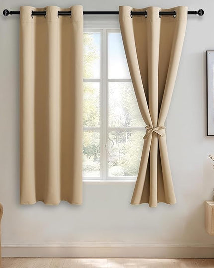 JIUZHEN Beige Blackout Curtains for Bedroom - Light Blocking and Noise Reducing Grommet Curtains for Living Room Darkening Curtains, Set of 2 Window Curtain Panels, 38 x 63 Inch Length