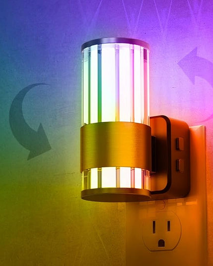 L LOHAS LED Night Light, Night Lights Plug into Wall, 10-Color RGB Change Nightlights,10/50/100LM Adjustable Automatic Nightlights Plug in with Dusk to Dawn Sensor for Room Bathroom Hallway