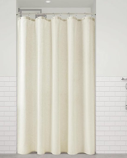 Naturoom Ivory Linen Shower Curtain, Cloth Textured Fabric Shower Curtain Set with Hooks, Simple Elegant Modern Farmhouse Country Ultra Thick Bath Curtains for Bathroom,Water Repellent,60x72