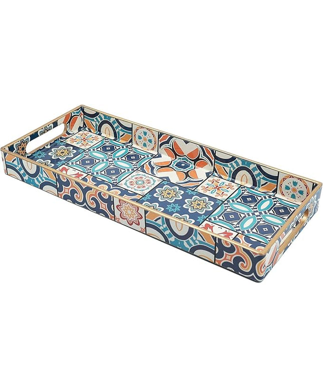 Bathroom Vanity Tray for Countertop, Small Plastic Toilet Tank Tray Versatile Storage & Organization Tray for Makeup, Perfume, Desk, Kitchen, Candles, 13.7"x6"x1.4", 35Boho2