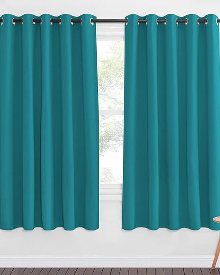 NICETOWN Blackout Curtain Drape for Bedroom - Light Reducing Thermal Insulated Solid Grommet Room Darkening Window Curtain for Living Room (Peacock Teal, 1 Piece, W66 x L66)