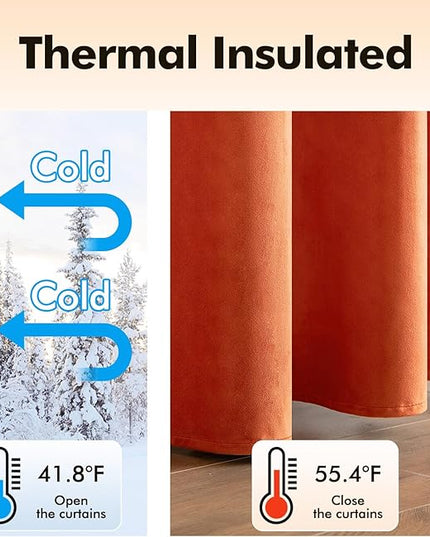 MIULEE Burnt Orange Velvet Curtains Fall Thermal Insulated Soundproof Room Darkening Blackout Curtains, Grommet Black Out Window Drapes for Home Theatre/Girls Room/Wedding 52 x 108 Inch Set of 2