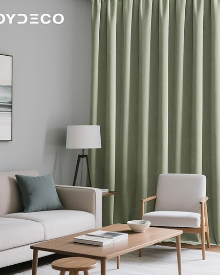 Joydeco Sage Green Velvet Curtains 72 Inches 2 Panels, Luxury Thermal Insulated Soft Green Curtains for Bedroom & Living Room, Room Darkening Velvet Drapes, Rod Pocket (52W x 72L)