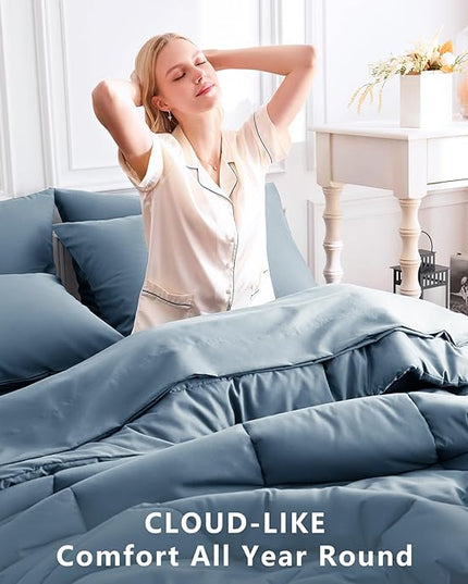 CozyLux Full Size Comforter Sets Mineral Blue, 7 Pieces Bed in a Bag, Blue Comforter Full Size, All Season Bedding Sets with Stitch Quilted Comforter, Flat Sheet, Fitted Sheet, Pillowcases