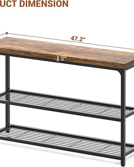 47" Console Table with Storage, 3-Tier Narrow Entryway Table, Sofa Table with Mesh Shelves, Console Tables for Living Room, Bedroom, Hallway, Entryway, Foyer, Rustic Brown