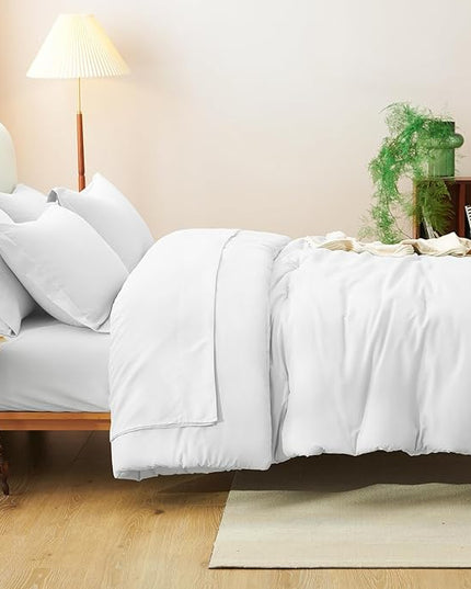 CozyLux King Comforter Set White, 7 Pieces Bed in a Bag Soft Bedding Comforter Set with Sheets, All Season Boho 7PC Bed Sets with Comforter, Fitted Sheets, Flat Sheets, Pillow Shams and Pillowcases