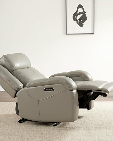 Watson & Whitely Genuine Leather Power Recliner Chairs for Adults, Wall Hugger RV Recliner with Power Headrest & Charging Ports, Electric Recliner Sofa Chair for Living Room, Grey