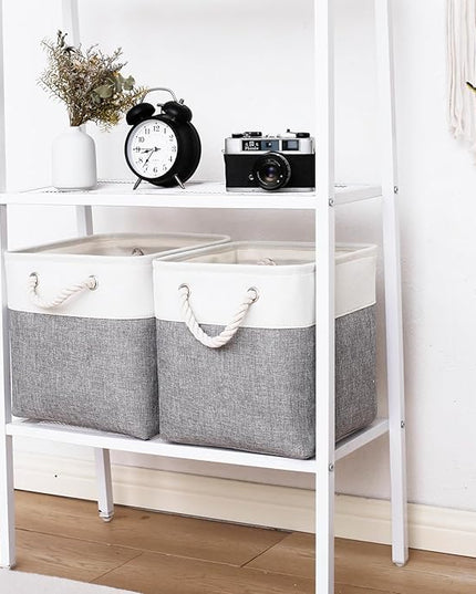 13 x 13 Inch Storage Cubes,6 Pack Cube Storage Bins for Shelves，Fabric Collapsible Storage Bins with Handles, Foldable Storage Basket for Organizing Clothes, Toys, Books (White&Gray)