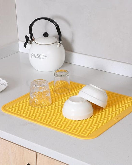 Silicone Dish Drying Mat for Multiple Usage,Easy clean,Eco-friendly,Heat-resistant Silicone Mat for Kitchen Counter or Sink,Refrigerator or Drawer Liner Yellow 2XL 24 inches x 18 inches