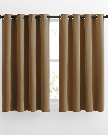 NICETOWN Blackout Curtains for Kids Room - Triple Weave Microfiber Home Thermal Insulated Solid Ring Top Blackout Panels/Drapes for Bedroom(Gold Brown, Set of 2, 46 x 54 Inch)