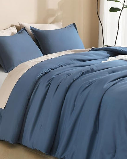 Litanika Haze Blue Comforter Set Queen Size, 3 Pieces Lightweight Solid Bedding Comforter Set, All Season Fluffy Bed Set (90x90In Comforter & 2 Pillowcases)