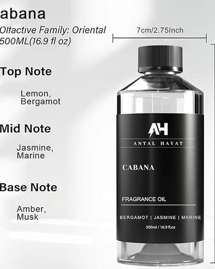 Hotel Scents Diffuser Oil Cabana - Aromatherapy Fragrance Inspired by Ritz Carlton Diffuser Scent - Luxurious Aromatherapy Oil with Bergamot, Jasmine, Marine - Luxury Home Scents Refill - 500mL