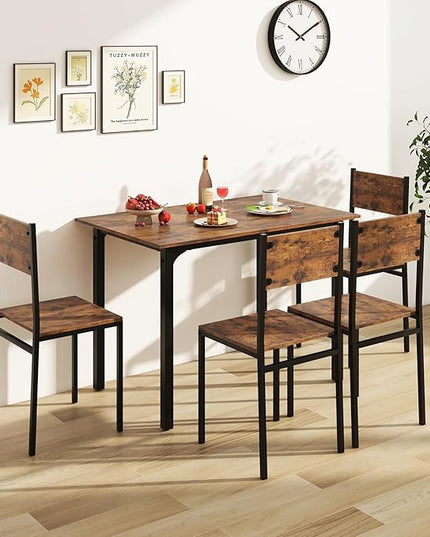 Giantex Dining Table Set for 4, 5-Piece Kitchen Table Set with Dinner Table, Dining Chairs, Metal Frame, Space-Saving Dinette Set for Living Room Restaurant, Breakfast Nook Table Set, Rustic Brown