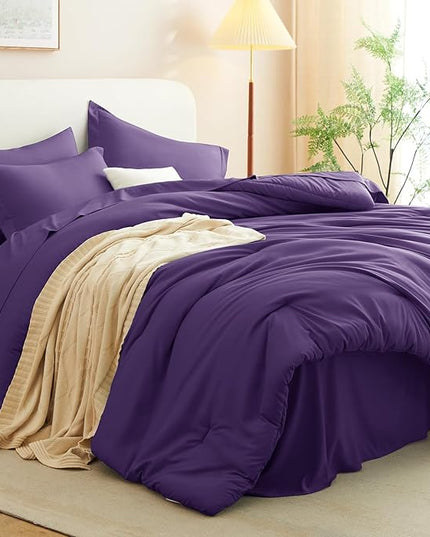 CozyLux Full Size Comforter Set Purple, 7 Pieces Bed in a Bag Full Comforter Set with Sheets, Soft Bedding Set with Down Alternative Comforter, Fitted Sheets, Flat Sheets, Pillow Shams and Pillowcases