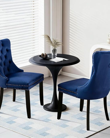 SoarFlash Velvet Dining Chairs Set of 4, Tall Back Side Chair, Modern Upholstered High-end Tufted Side Chair with Button Back Ring, Solid Wood Legs (Blue)