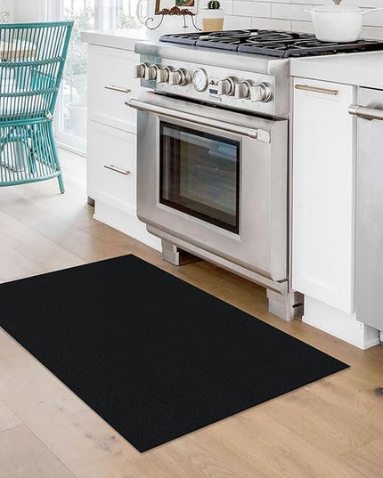 KOZYFLY Washable Area Rug 2x3 Ft Small Entryway Rug Indoor Door Mat Non Slip Front Door Rugs Indoor Braided Cotton Floor Carpet for Front Entrance Bathroom Kitchen Foyer, Black
