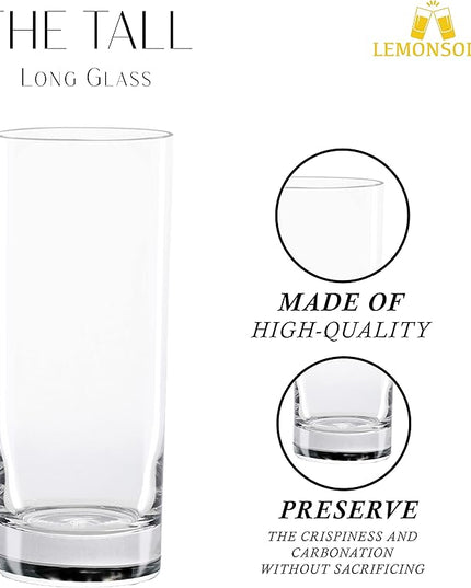 LEMONSODA Premium Highball Glass Set - Elegant Tom Collins 15oz Glasses Set of 6 Tall Drinking Water Glasses - Bar Glassware for Cocktail, Mojito, Whiskey (Set of 6)