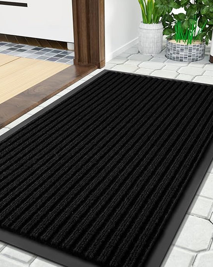Yimobra Front Door Mat Outdoor Indoor Entrance, 100% Waterproof All-Season All Weather Doormat, Welcome Matt Outside Entry, Non Slip, Low Profile, Heavy Duty Patio Porch Floor Mats,36 x 17,Black