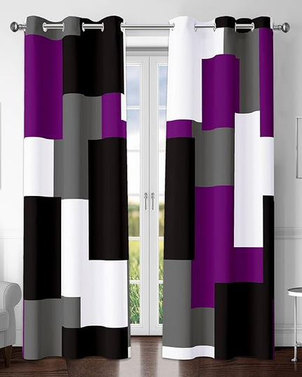 Purple 100% Blackout Curtains for Bedroom 84 inch Length 2 Panels Set Grey Modern Abstract Geometric Black Out Curtains Insulated Room Darkening Window Drapes for Living Room, 42Wx84L