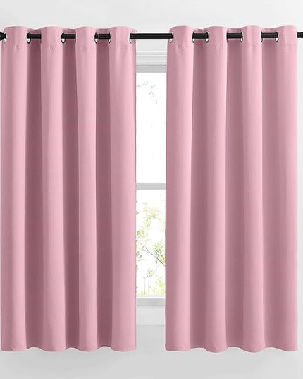 NICETOWN Room Darkening Bedroom Curtains 63 inches Long, Window Treatment Thermal Insulated Solid Grommet Voice Reducing Drapes for Kids Room, Crystal Pink, Set of 2, W46 x L63