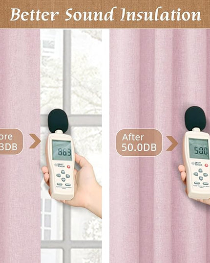LAMIT Pink 100% Blackout Window Curtains for Girl Bedroom, 45 Inches Linen Textured Thermal Farmhouse Curtains Back Tab and Rod Pocket Window Panels with White Liner, 2 Panels, 52 x 45 Inch