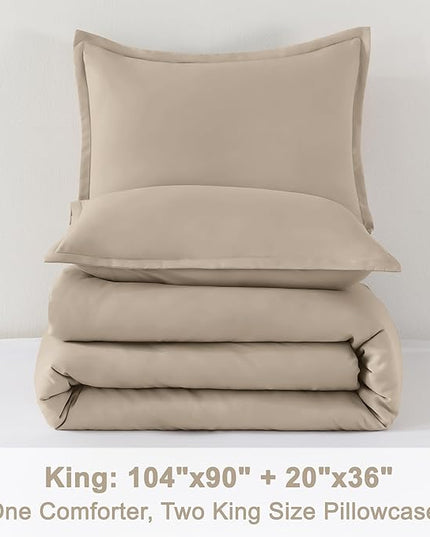 Litanika Khaki Comforter Set King Size, 3 Pieces Solid Bedding Comforter Set, All Season Down Alternative Bed Set (104x90In Comforter & 2 Pillowcases)