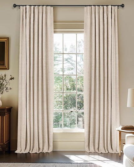 INOVADAY 100% Blackout Curtains for Bedroom, Black Out Curtains 108 Inch Long, Clip Rings Linen Blackout Drapes, Thermal Insulated Room Darkening for Living Room, 2 Panels - Oatmeal,W50xL108
