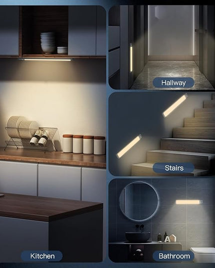 10inch Under Cabinet Lighting, 2 Pack Rechargeable Motion Sensor Light Indoor, 5 Levels Dimmable Magnetic Closet Lights, Wireless Under Counter Lights for Kitchen, Stairs